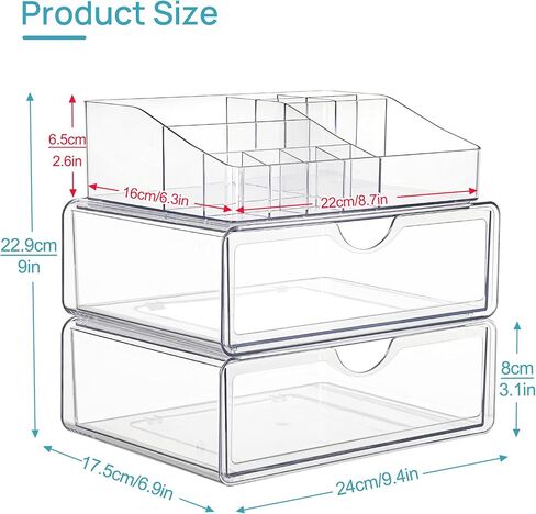 Vtopmart 5 Tier Clear Makeup Organizer with Drawer, Cosmetic Storage for Dresser Countertop and Bathroom Vanity, Beauty Holder for Lipstick Brush Skincare in Kuwait