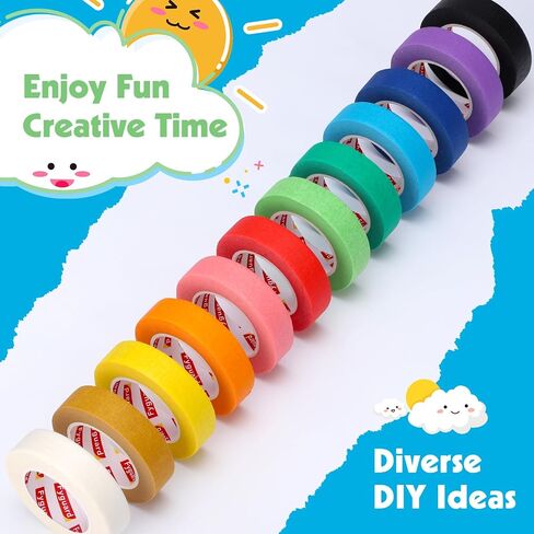 12 Pcs Colored Masking Tape Craft Tape Roll for Kids Teaching Supplies, 1Inch ×14Yard Colorful Painters Tape for Art Coding Labeling Classroom Decoration in Saudi Arabia
