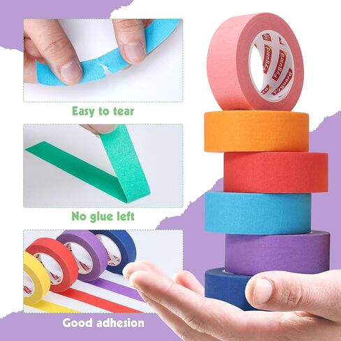 12 Pcs Colored Masking Tape Craft Tape Roll for Kids Teaching Supplies, 1Inch ×14Yard Colorful Painters Tape for Art Coding Labeling Classroom Decoration in Saudi Arabia