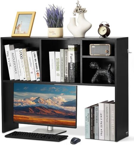 رف كتب سطح المكتب Vevor ، منظم تخزين مع 5 أرفف لمكتب الكمبيوتر ، قفص مكتب خشبي على الجرف مع منصات مضادة للانزلاق ، رف عرض أعلى المكتب للمكتب والمنزل والسكن والأبيض in Kuwait