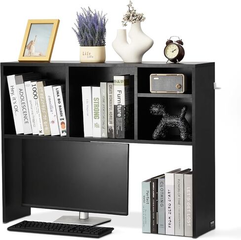 رف كتب سطح المكتب Vevor ، منظم تخزين مع 5 أرفف لمكتب الكمبيوتر ، قفص مكتب خشبي على الجرف مع منصات مضادة للانزلاق ، رف عرض أعلى المكتب للمكتب والمنزل والسكن والأبيض in Kuwait