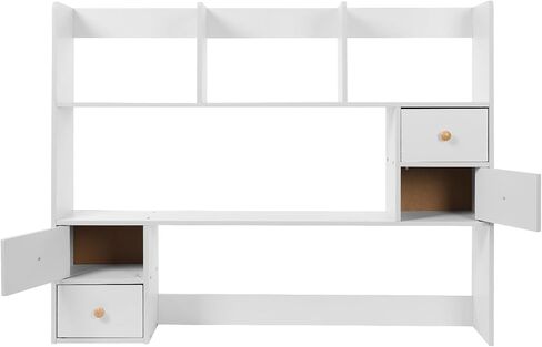 Desk Hutch, Desktop Hutch with 8 Shelves & 4 Drawers, Vanity Desk with Hutch Top Only, Extendable Small Desk Shelf for Top of Desk, Desktop Bookcase Bookshelf for Home Office in Saudi Arabia
