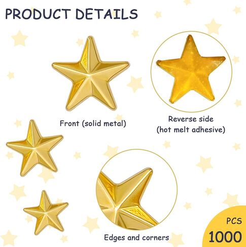 1000 Pcs Iron on Gold Star Mini Hotfix 8mm 10mm 13mm Flat Back Glue Studs Iron on Star Patches for Clothing Shoes Bags Dress Hat Pants Repair Decoration and DIY Craft in Saudi Arabia