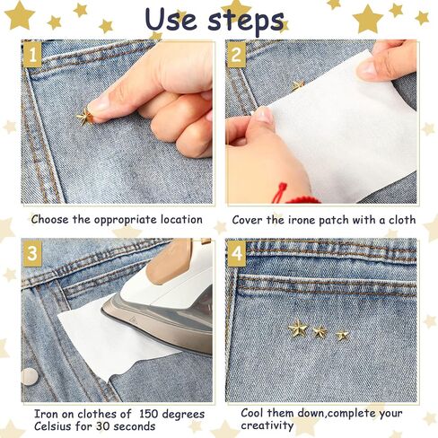 1000 Pcs Iron on Gold Star Mini Hotfix 8mm 10mm 13mm Flat Back Glue Studs Iron on Star Patches for Clothing Shoes Bags Dress Hat Pants Repair Decoration and DIY Craft in Saudi Arabia