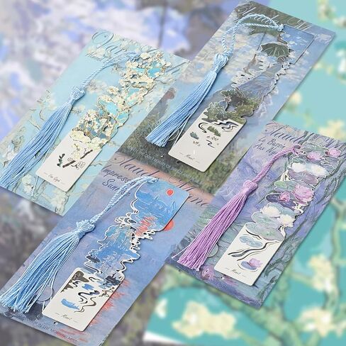 4 Pieces Metal Bookmarks with Tassels, Golden Hollow Bookmark Van Gogh Oil Painting Theme Book Mark Bookmarks for Reading Women Girls Teens Book Lovers in Saudi Arabia