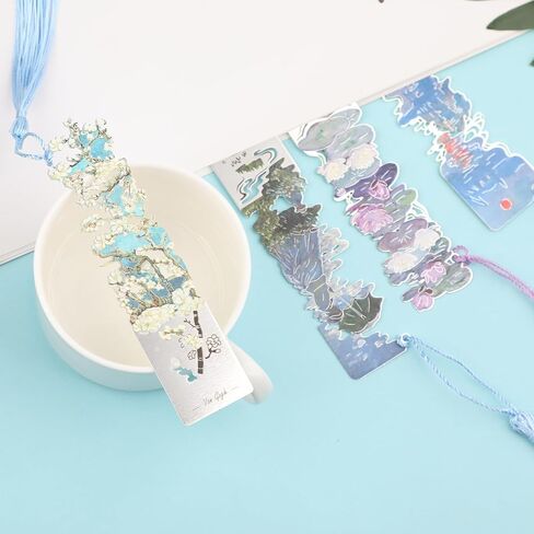 4 Pieces Metal Bookmarks with Tassels, Golden Hollow Bookmark Van Gogh Oil Painting Theme Book Mark Bookmarks for Reading Women Girls Teens Book Lovers in Saudi Arabia