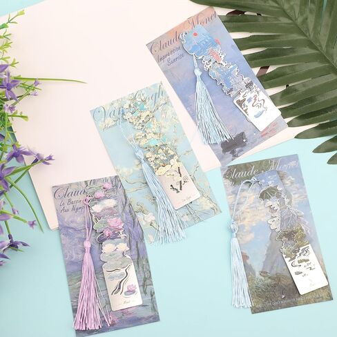 4 Pieces Metal Bookmarks with Tassels, Golden Hollow Bookmark Van Gogh Oil Painting Theme Book Mark Bookmarks for Reading Women Girls Teens Book Lovers in Saudi Arabia