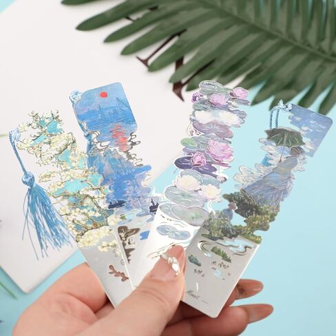 4 Pieces Metal Bookmarks with Tassels, Golden Hollow Bookmark Van Gogh Oil Painting Theme Book Mark Bookmarks for Reading Women Girls Teens Book Lovers in Saudi Arabia