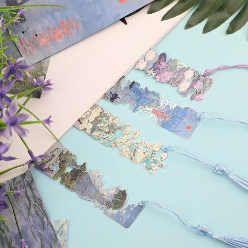 4 Pieces Metal Bookmarks with Tassels, Golden Hollow Bookmark Van Gogh Oil Painting Theme Book Mark Bookmarks for Reading Women Girls Teens Book Lovers in Saudi Arabia