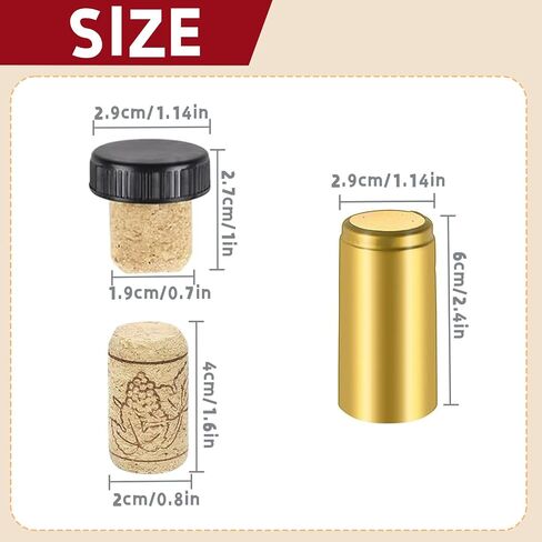 60 PCS Wine Bottle Resealer Kit Includes 30 PVC Heat Shrink Capsules and 30 T-Shape Wine Bottle Cork Stopper, Wine Preservation Set for Cruise Wine Sealer for Making Cellars and Home Use in Saudi Arabia