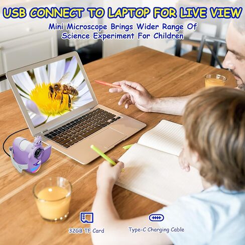 Microscope for Kids,Handheld Kids Microscope – 1000X Magnification,2'' HD Screen,1080P Camera,Built-in Telescope,STEM Educational Toy,Christmas/Birthday Gift for Ages 3-12 (Purple) in Saudi Arabia