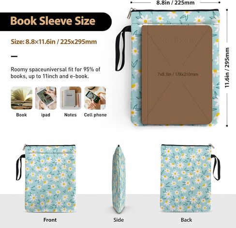 Blue Little Daisy Pattern Book Lovers Gifts Book Sleeve for Friends Sisters Godmother Readers Librarian with Zipper & Front Pocket Handle Waterproof BookCover Case Book Club Gifts Book Accessories in Kuwait