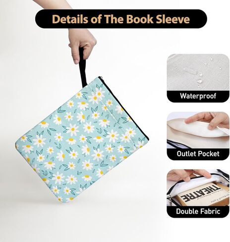 Blue Little Daisy Pattern Book Lovers Gifts Book Sleeve for Friends Sisters Godmother Readers Librarian with Zipper & Front Pocket Handle Waterproof BookCover Case Book Club Gifts Book Accessories in Kuwait