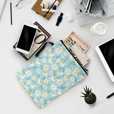 Blue Little Daisy Pattern Book Lovers Gifts Book Sleeve for Friends Sisters Godmother Readers Librarian with Zipper & Front Pocket Handle Waterproof BookCover Case Book Club Gifts Book Accessories in Kuwait