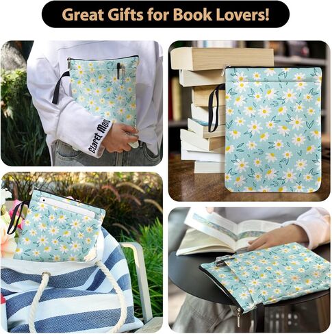 Blue Little Daisy Pattern Book Lovers Gifts Book Sleeve for Friends Sisters Godmother Readers Librarian with Zipper & Front Pocket Handle Waterproof BookCover Case Book Club Gifts Book Accessories in Kuwait
