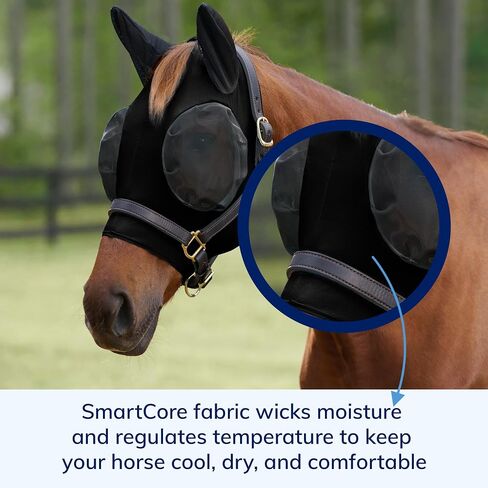 SmartPak Comfort Horse Fly Mask with SmartCore Technology | UV Horse Mask | UPF 50 | Forelock Hole | Stretch Material | Fine Mesh Around Ears | Moisture-Wicking for Cool Comfort in Saudi Arabia