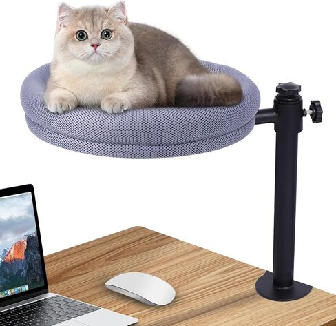 virtulance Cat Desk Bed, 360°Rotating & Height Adjustable Cat Bed Desk Mount Perch Supports Up to 45lb, Soft Fabric Table Nest with Removable Double Side Mat, Kitten Hammock Attachment for Home Office in Saudi Arabia