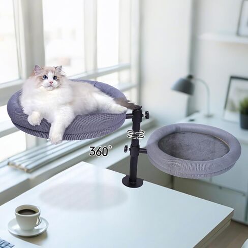 virtulance Cat Desk Bed, 360°Rotating & Height Adjustable Cat Bed Desk Mount Perch Supports Up to 45lb, Soft Fabric Table Nest with Removable Double Side Mat, Kitten Hammock Attachment for Home Office in Saudi Arabia