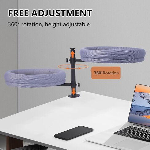 virtulance Cat Desk Bed, 360°Rotating & Height Adjustable Cat Bed Desk Mount Perch Supports Up to 45lb, Soft Fabric Table Nest with Removable Double Side Mat, Kitten Hammock Attachment for Home Office in Saudi Arabia