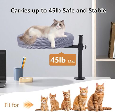 virtulance Cat Desk Bed, 360°Rotating & Height Adjustable Cat Bed Desk Mount Perch Supports Up to 45lb, Soft Fabric Table Nest with Removable Double Side Mat, Kitten Hammock Attachment for Home Office in Saudi Arabia
