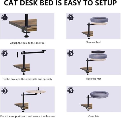 virtulance Cat Desk Bed, 360°Rotating & Height Adjustable Cat Bed Desk Mount Perch Supports Up to 45lb, Soft Fabric Table Nest with Removable Double Side Mat, Kitten Hammock Attachment for Home Office in Saudi Arabia