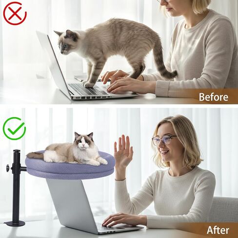 virtulance Cat Desk Bed, 360°Rotating & Height Adjustable Cat Bed Desk Mount Perch Supports Up to 45lb, Soft Fabric Table Nest with Removable Double Side Mat, Kitten Hammock Attachment for Home Office in Saudi Arabia