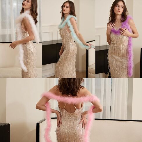Happy Feather 2 Yards 20g Fluffy Marabou Feather Boa for DIY Craft Sewing Trim Home Wedding Party Decoration-Gray in Kuwait