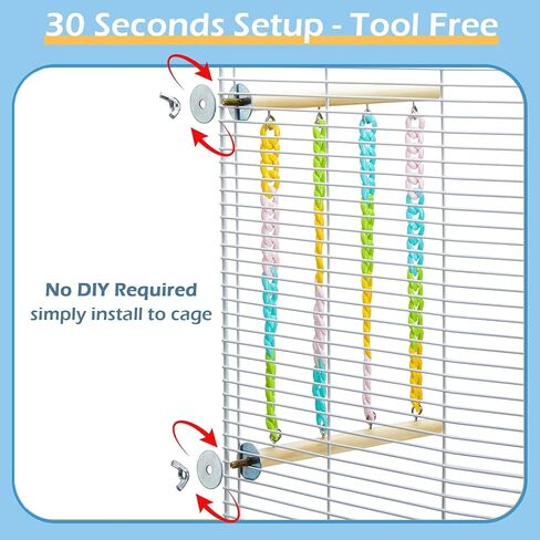 Sugar Glider Climbing Toys, Natural Wood with Sturdy Colorful Chains Hanging Toys Sugar Glider Cage Accessories, Wobble-Free Rat Enrichment Toys for Small Animals and Parrots (1pc) in Kuwait