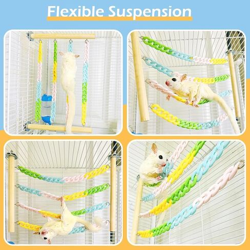 Sugar Glider Climbing Toys, Natural Wood with Sturdy Colorful Chains Hanging Toys Sugar Glider Cage Accessories, Wobble-Free Rat Enrichment Toys for Small Animals and Parrots (1pc) in Kuwait