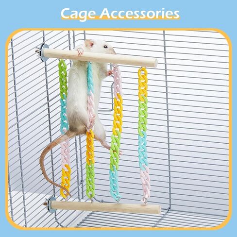 Sugar Glider Climbing Toys, Natural Wood with Sturdy Colorful Chains Hanging Toys Sugar Glider Cage Accessories, Wobble-Free Rat Enrichment Toys for Small Animals and Parrots (1pc) in Kuwait