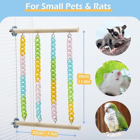Sugar Glider Climbing Toys, Natural Wood with Sturdy Colorful Chains Hanging Toys Sugar Glider Cage Accessories, Wobble-Free Rat Enrichment Toys for Small Animals and Parrots (1pc) in Kuwait