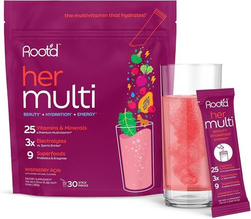 Root'd Multivitamin Powder for Men - 24 Vitamins & Minerals with 3X Electrolytes, 9 Organic Superfoods, Probiotics & Enzymes, Sugar-Free Multivitamin & Hydration | 30 Vitamin Drink Mix Packets in Kuwait