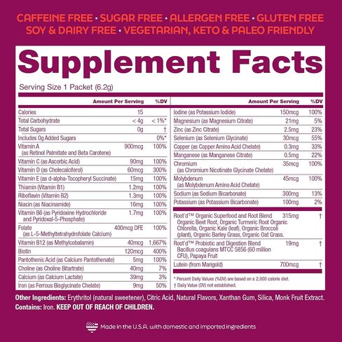 Root'd Multivitamin Powder for Men - 24 Vitamins & Minerals with 3X Electrolytes, 9 Organic Superfoods, Probiotics & Enzymes, Sugar-Free Multivitamin & Hydration | 30 Vitamin Drink Mix Packets in Kuwait