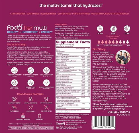 Root'd Multivitamin Powder for Men - 24 Vitamins & Minerals with 3X Electrolytes, 9 Organic Superfoods, Probiotics & Enzymes, Sugar-Free Multivitamin & Hydration | 30 Vitamin Drink Mix Packets in Kuwait