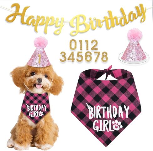 Dog Birthday Hat, Birthday Bandana Dog Birthday Party Supplies with Numbers Pet Birthday Bandana Hat Set (Blue) in Kuwait