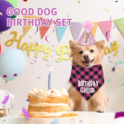 Dog Birthday Hat, Birthday Bandana Dog Birthday Party Supplies with Numbers Pet Birthday Bandana Hat Set (Blue) in Kuwait