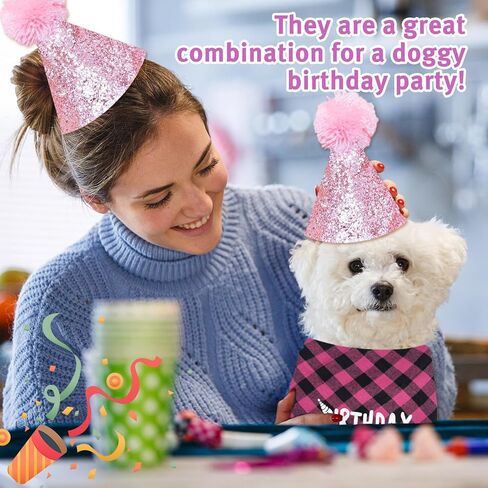 Dog Birthday Hat, Birthday Bandana Dog Birthday Party Supplies with Numbers Pet Birthday Bandana Hat Set (Blue) in Kuwait