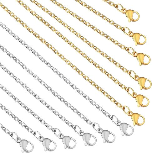 Topacket 24 Pack Necklace Chains Bulk,Gold and Silver Stainless Steel DIY Cable Link Chains for Jewelry Making 18 Inches in Kuwait