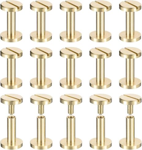 uxcell 25Pack Brass Chicago Screws, 12x10mm Flat Head Screw Back Binding Post Nail Stud Rivets for DIY Leather Craft Belt Strap, Gold in Saudi Arabia