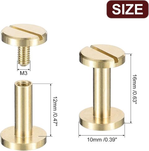 uxcell 25Pack Brass Chicago Screws, 12x10mm Flat Head Screw Back Binding Post Nail Stud Rivets for DIY Leather Craft Belt Strap, Gold in Saudi Arabia