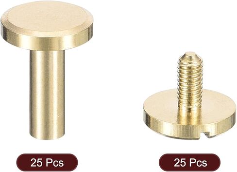 uxcell 25Pack Brass Chicago Screws, 12x10mm Flat Head Screw Back Binding Post Nail Stud Rivets for DIY Leather Craft Belt Strap, Gold in Saudi Arabia