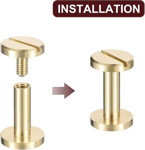 uxcell 25Pack Brass Chicago Screws, 12x10mm Flat Head Screw Back Binding Post Nail Stud Rivets for DIY Leather Craft Belt Strap, Gold in Saudi Arabia