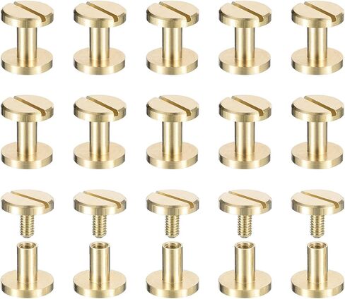uxcell 25Pack Brass Chicago Screws, 12x10mm Flat Head Screw Back Binding Post Nail Stud Rivets for DIY Leather Craft Belt Strap, Gold in Saudi Arabia