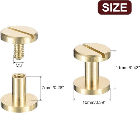 uxcell 25Pack Brass Chicago Screws, 12x10mm Flat Head Screw Back Binding Post Nail Stud Rivets for DIY Leather Craft Belt Strap, Gold in Saudi Arabia