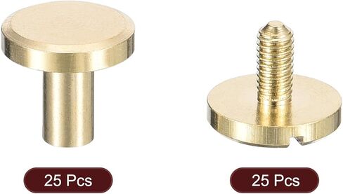 uxcell 25Pack Brass Chicago Screws, 12x10mm Flat Head Screw Back Binding Post Nail Stud Rivets for DIY Leather Craft Belt Strap, Gold in Saudi Arabia