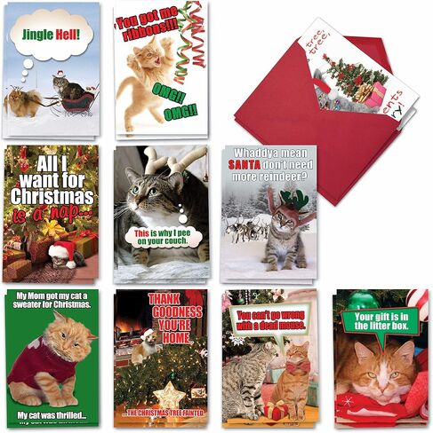 NobleWorks Variety Pack of 20 Funny Christmas Cartoons Greeting Cards with Envelopes, Humor Holiday Assortment for Men and Women (10 Designs, 2 Each) - Holly Jolly Rice Cakes AC5557XSG-B2x10 in Saudi Arabia