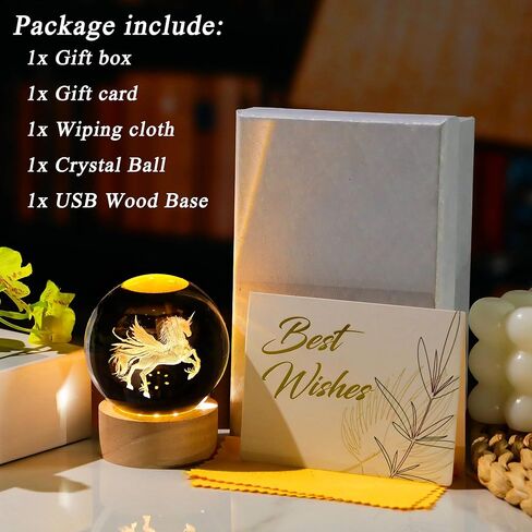 Elephants Gifts for Women Men 3D Elephant Crystal Ball with Wooden Light Base Glass Elephant Figurines Decor for Elephants Lovers on Christmas Valentine's Day Birthday (Diameter 2.36 inches) in Kuwait