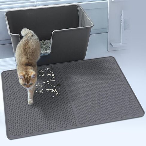Cat Mat for Litter Box, 28"x20" Cat Litter Mat, Waterproof Litter Trapping Catcher Food Grade Silicone Pad for Floor, Gray in Kuwait