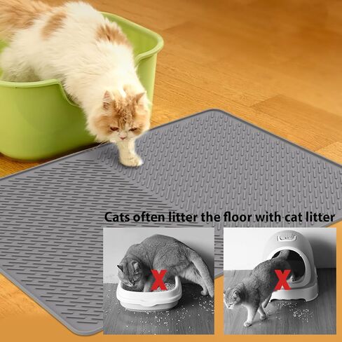 Cat Mat for Litter Box, 28"x20" Cat Litter Mat, Waterproof Litter Trapping Catcher Food Grade Silicone Pad for Floor, Gray in Kuwait
