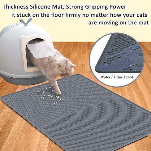 Cat Mat for Litter Box, 28"x20" Cat Litter Mat, Waterproof Litter Trapping Catcher Food Grade Silicone Pad for Floor, Gray in Kuwait